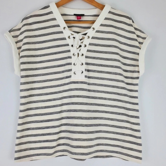 Vince Camuto Tops - Vince Camuto Off White & Grey Striped Shirt Size M